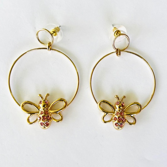 Jewelry - Bumble Bee Pierced Earrings Marked “You Can Do It” Pink Rhinestones